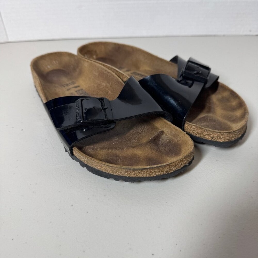 Birkenstock Madrid Black Patent Leather Sandals Women’s Slip On Size 39 - Picture 3 of 14